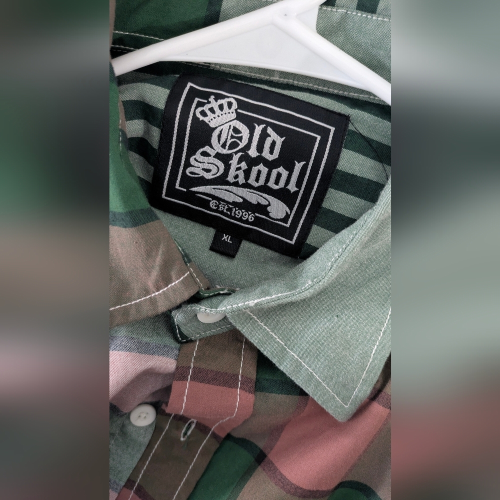 Old School Multicolored Plaid Button Up Shirt Xl - image 3